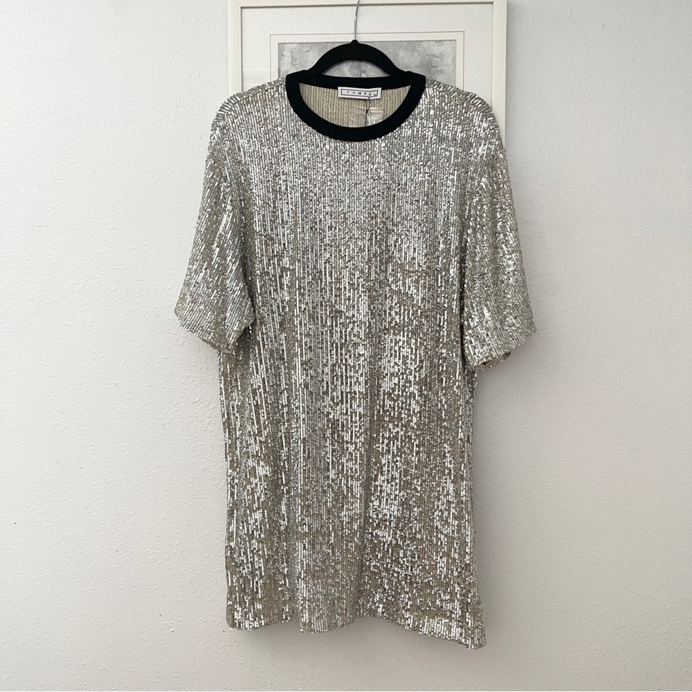 ITMFL XS Mini Shirt Dress Silver Sequin Sparkle